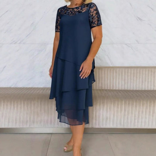 🔥👗Damska sukienka midi z warstwowej siateczki o kroju litery A