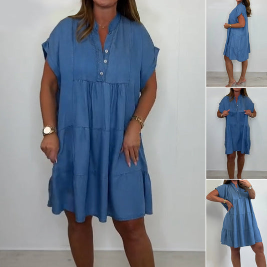 🔥👗Kobieca sukienka casualowa z guzikami i krótkim rękawem