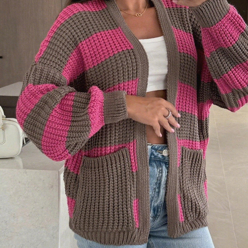 🔥👚Stylowy damski sweter w paski z otwartym przodem