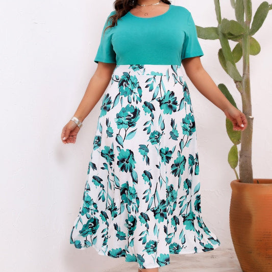 🔥👗Elegancki nadrukowany Panelled okrągłej szyi sukienki w talii Cinching