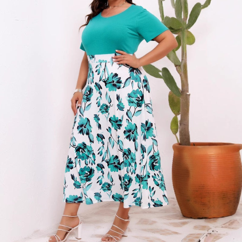 🔥👗Elegancki nadrukowany Panelled okrągłej szyi sukienki w talii Cinching