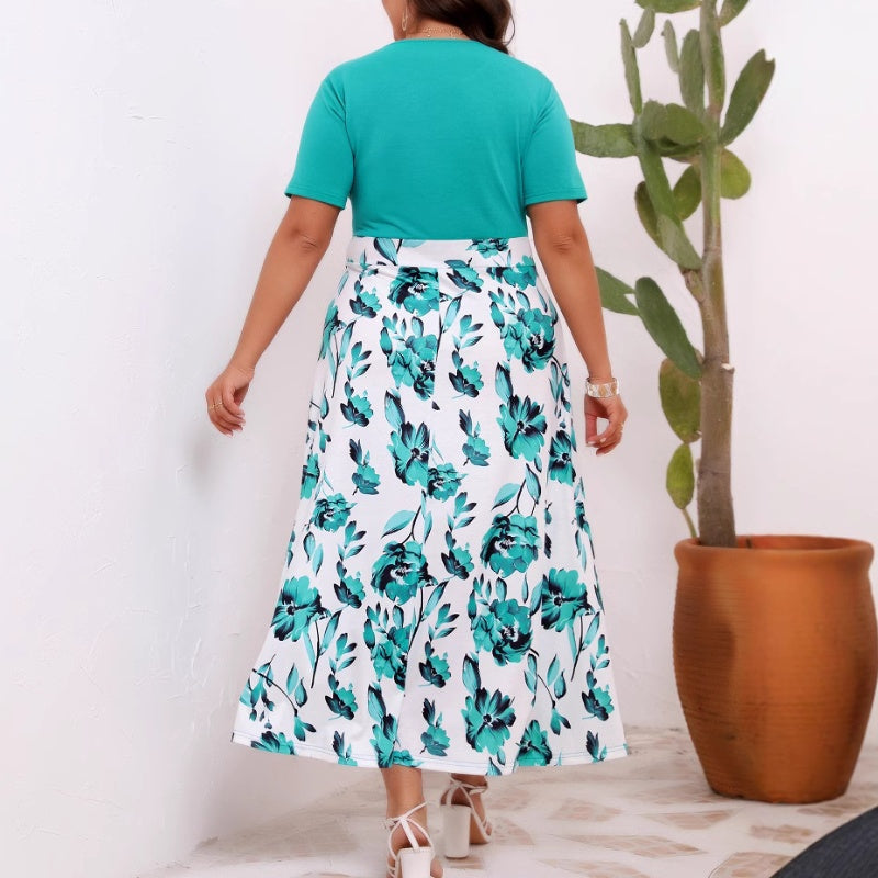 🔥👗Elegancki nadrukowany Panelled okrągłej szyi sukienki w talii Cinching