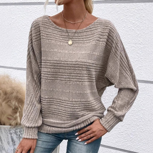 🔥👚【S-3XL】Solidna bluzka w paski z okrągłym dekoltem i długimi rękawami