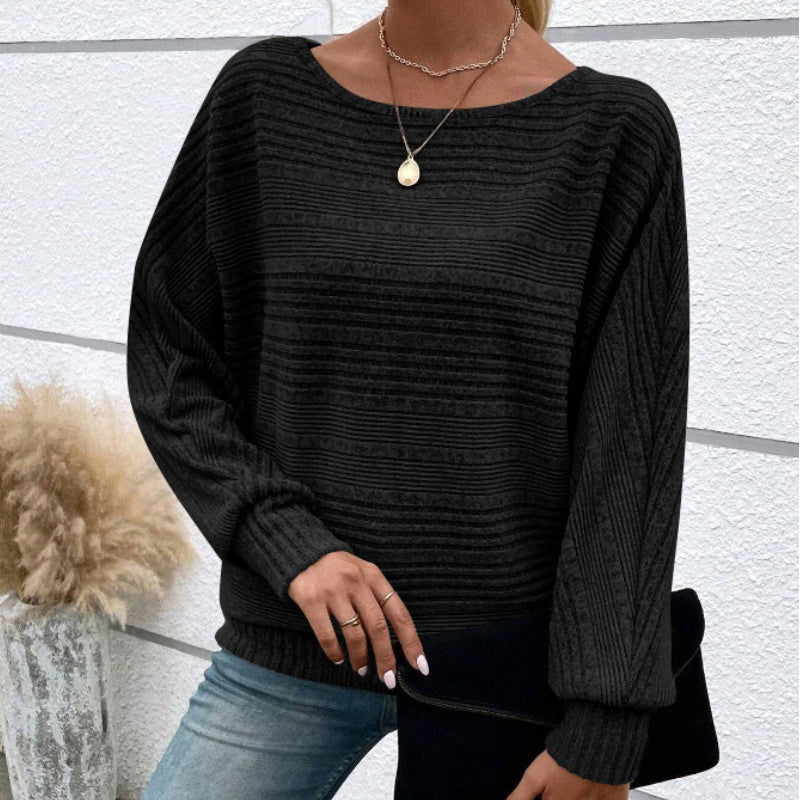 🔥👚【S-3XL】Solidna bluzka w paski z okrągłym dekoltem i długimi rękawami