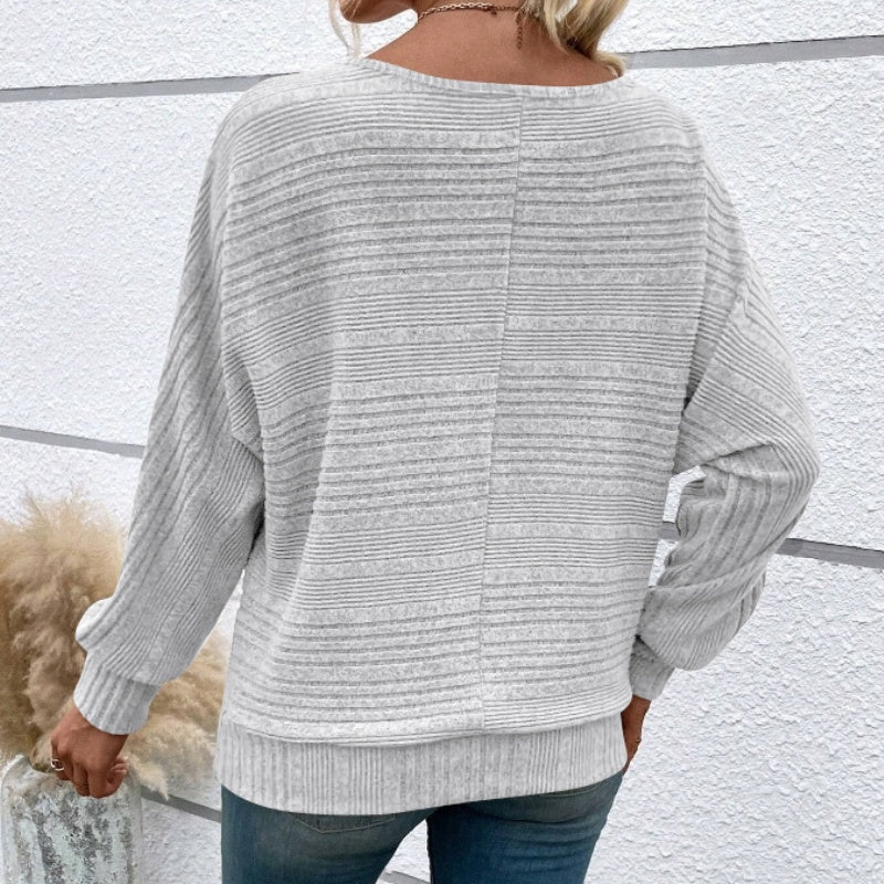 🔥👚【S-3XL】Solidna bluzka w paski z okrągłym dekoltem i długimi rękawami