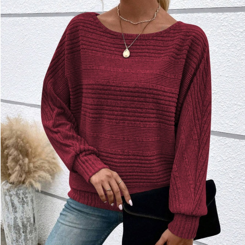 🔥👚【S-3XL】Solidna bluzka w paski z okrągłym dekoltem i długimi rękawami