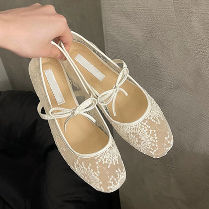 🔥🥿Eleganckie baletki z siateczki z kokardą