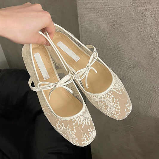 🔥🥿Eleganckie baletki z siateczki z kokardą