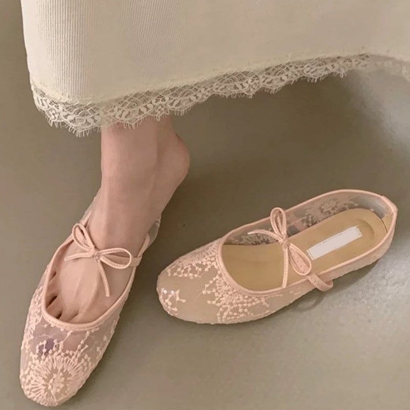 🔥🥿Eleganckie baletki z siateczki z kokardą