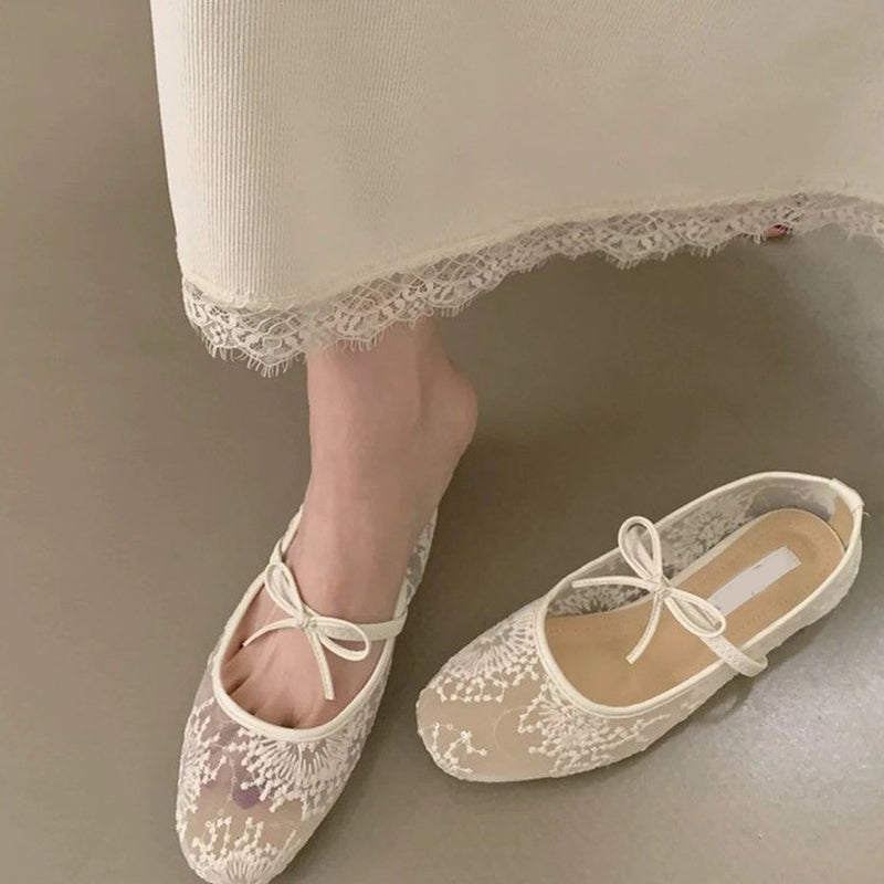 🔥🥿Eleganckie baletki z siateczki z kokardą