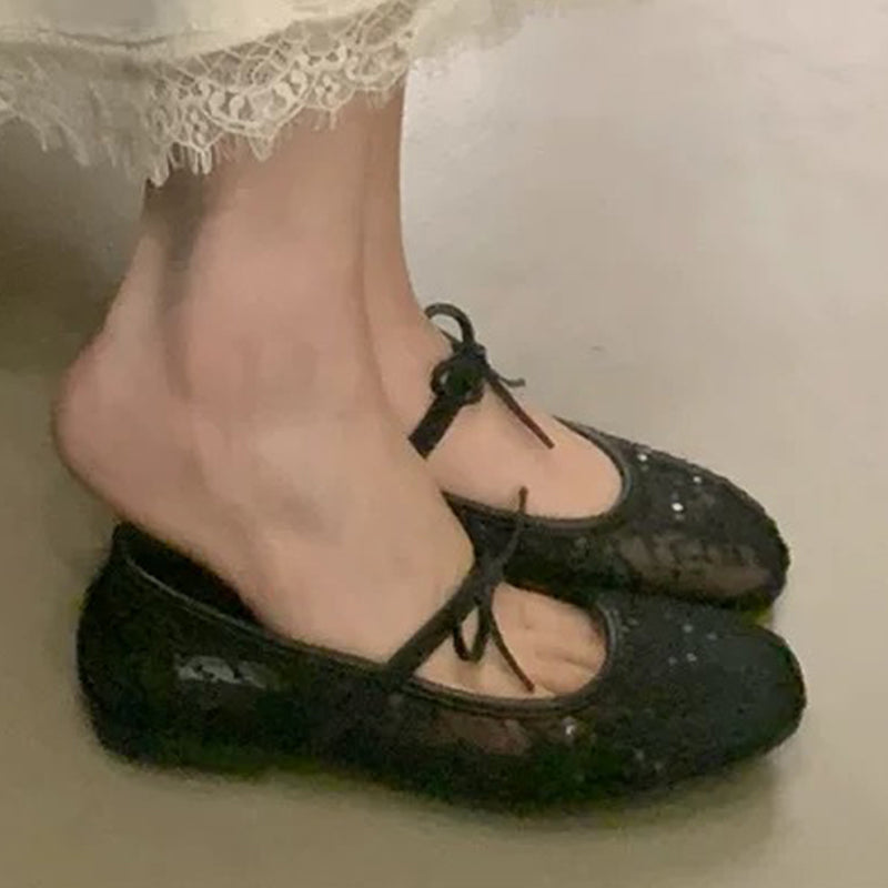 🔥🥿Eleganckie baletki z siateczki z kokardą
