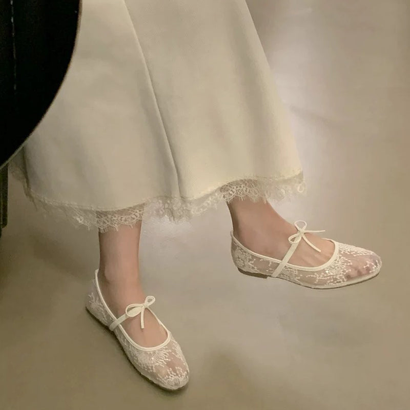🔥🥿Eleganckie baletki z siateczki z kokardą