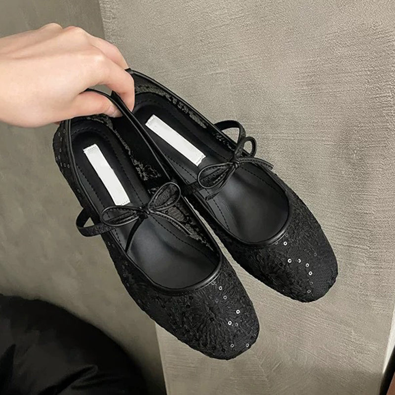 🔥🥿Eleganckie baletki z siateczki z kokardą